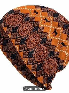 Fashion Ethnic Pattern Knit Orange and Black Men's Beanie